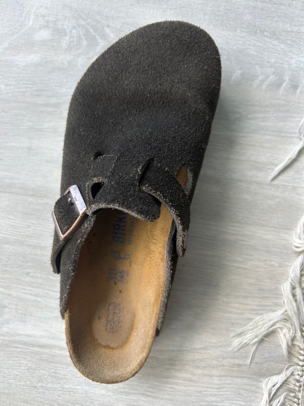 Birkenstock Dark Brown Suede Boston Clog Slip-On with Buckle